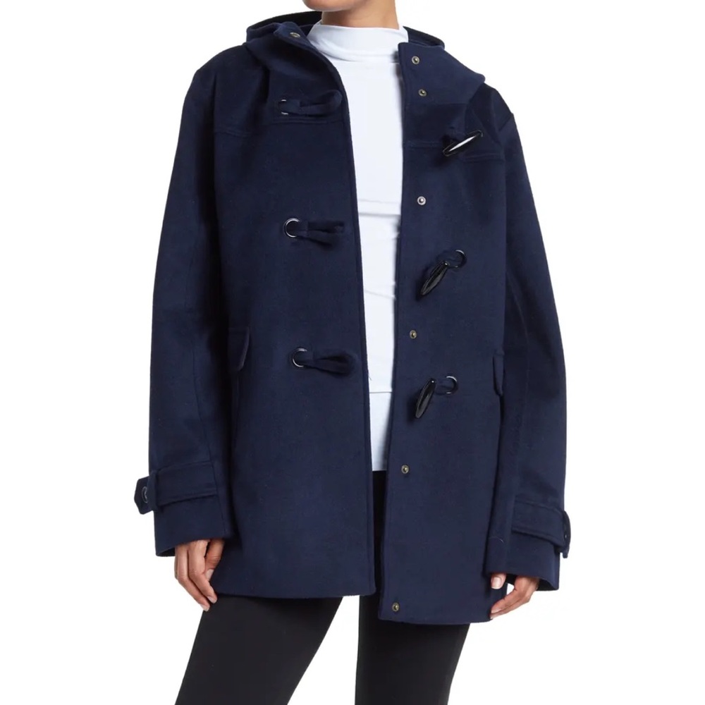 Pendleton Roslyn Navy Blue Lambswool Blend Hooded Toggle Duffle Coat Size XS NWT